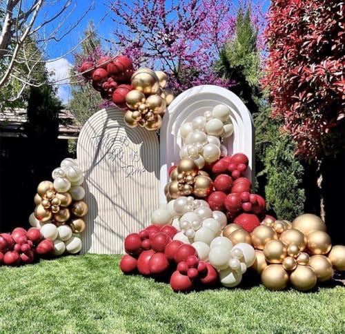 Burgundy Gold Balloons Garland Double Stuffed Wine Red Sand White Metallic Gold Latex Balloons Arch Kit for Christmas Bridal Wedding Anniversary Baby Shower Birthday Party Decorations - Image 3