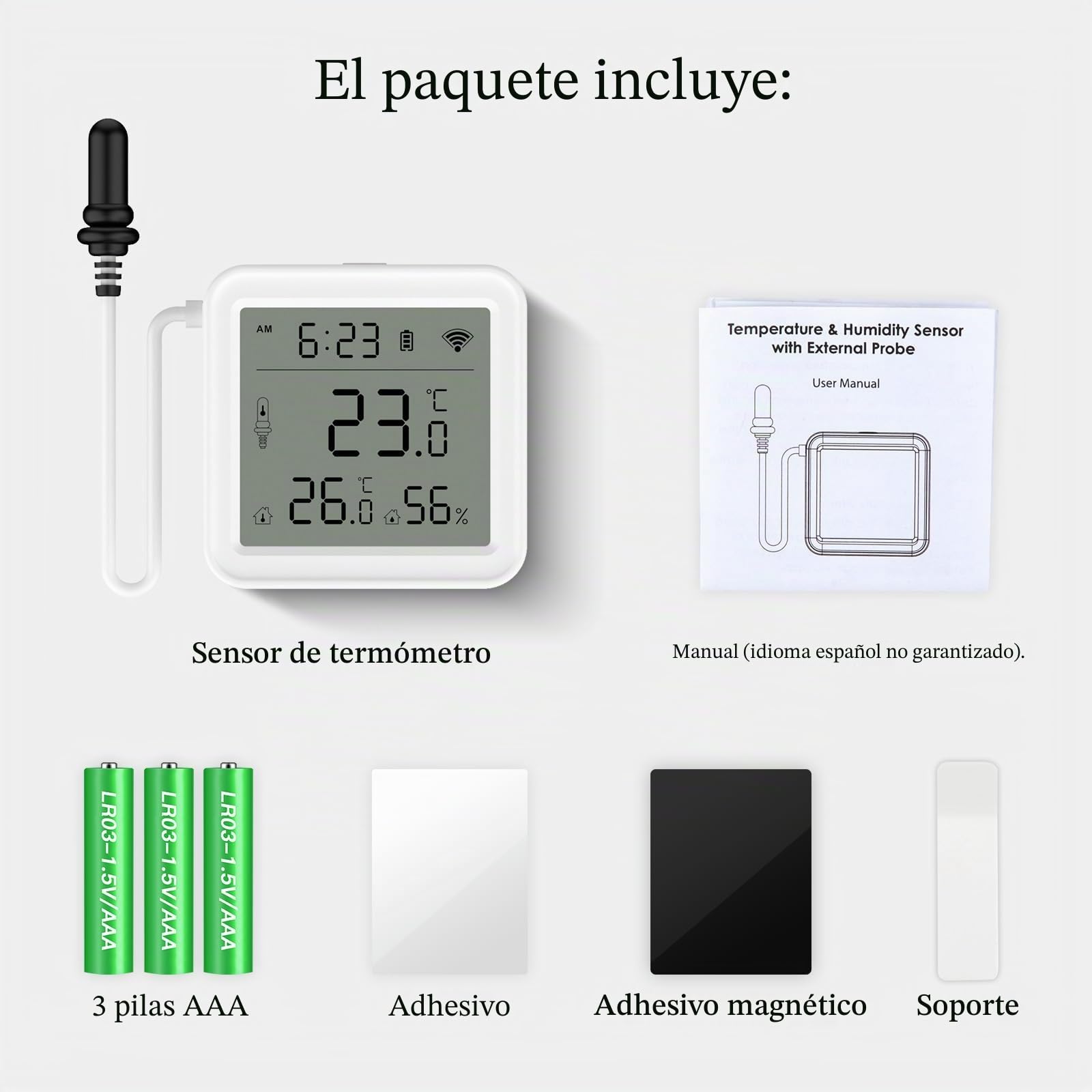 Termometro Digital Casa, Termometro Wifi App Alerta, Higrometro Digital Exportación de Datos Gratis Monitor de Termometro Nevera, Pecera, Acuarios, Termometro Bañera Bebe, Blanco 5.6 * 5.6 cm