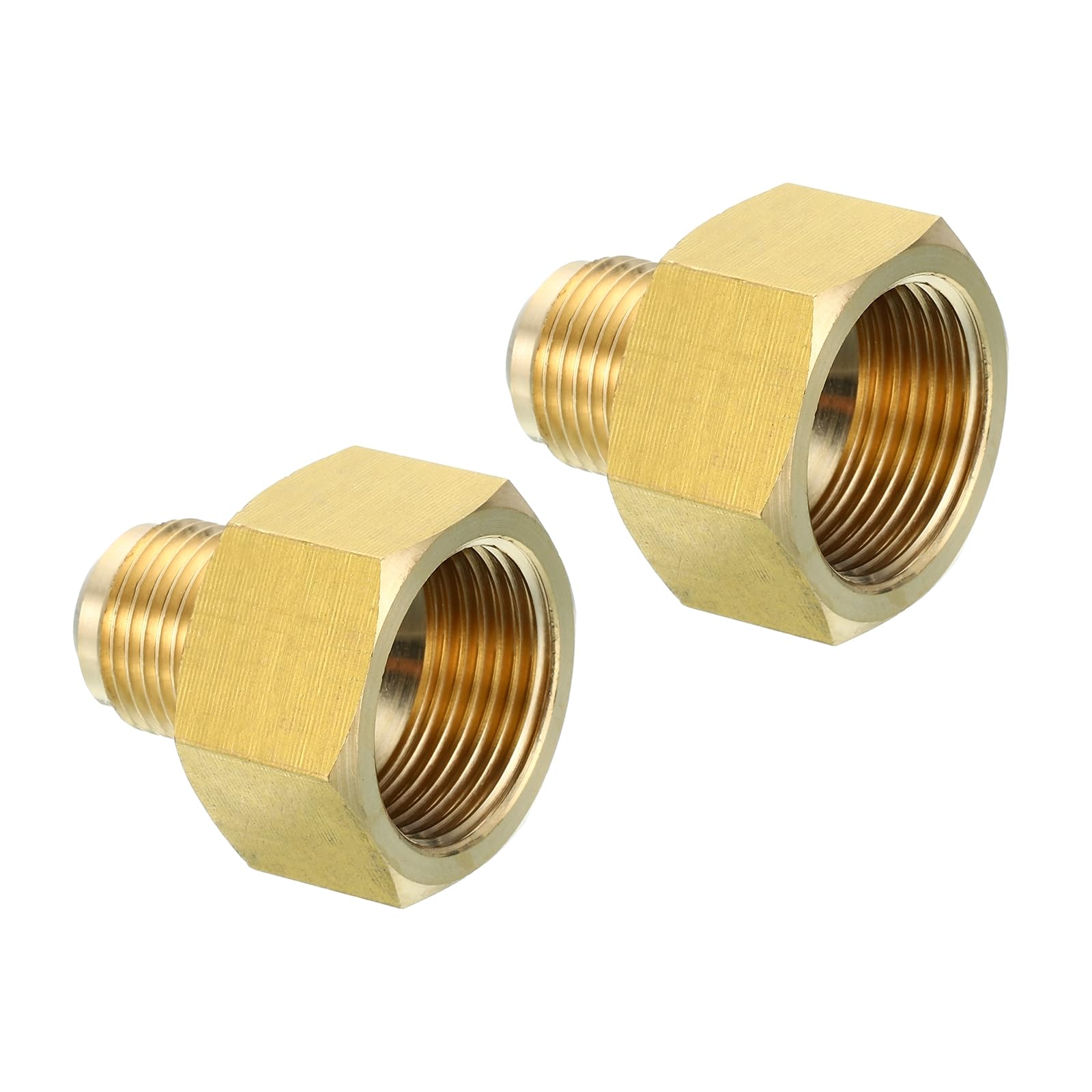 Photo 1 of Patikil 3/4 Inch Female x 1/2 Inch Male Flare Connector, 2Pcs SAE 45 Degree Brass Adapter Flare Pipe Fitting for Air Gas Refrigeration HVAC