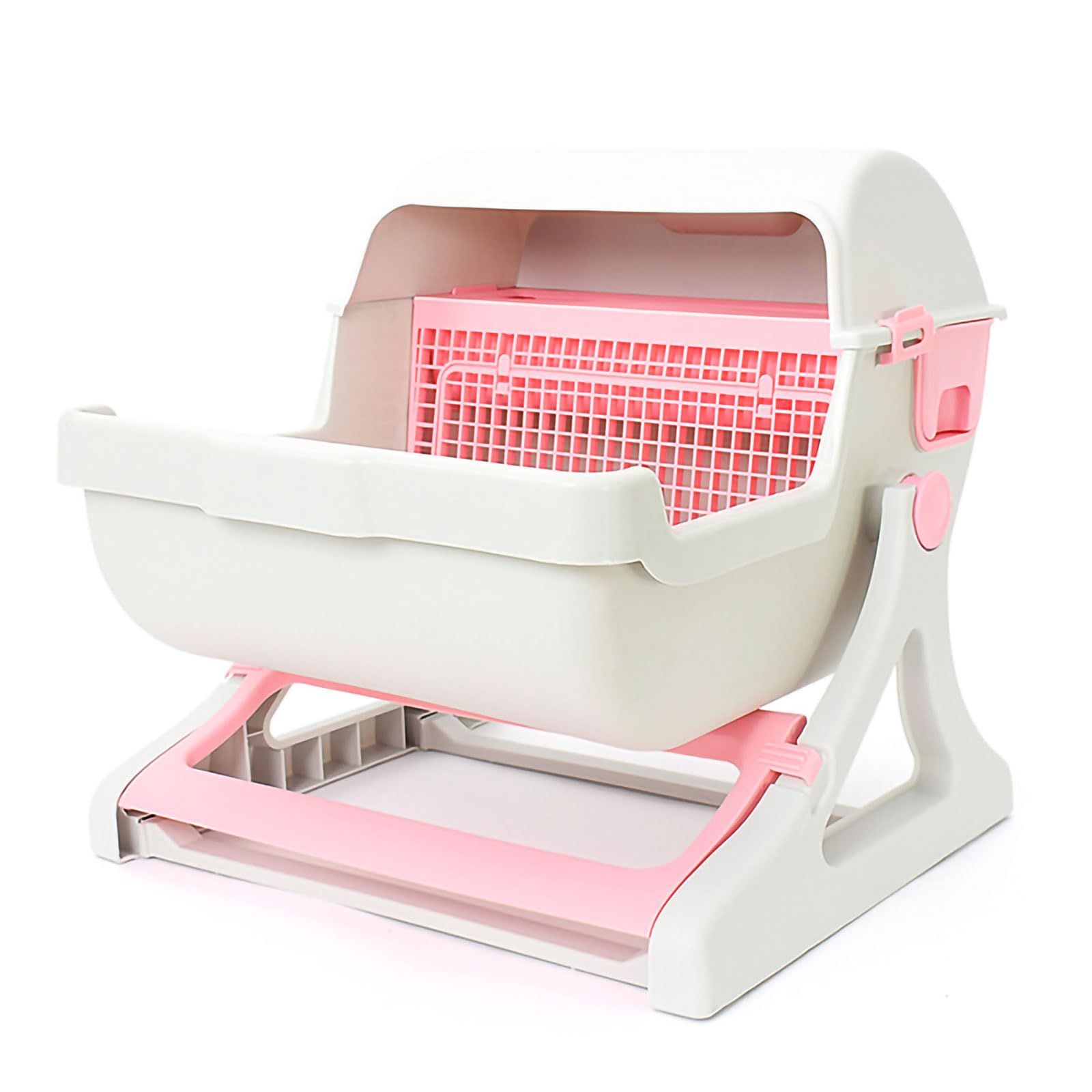 Self-Cleaning Litter Box, Semi-Automatic Quick-Cleaning, Semi-Closed Anti-Odor, Pink-White, Cat, Cat Owners, 45.7*48.9*53.5cm