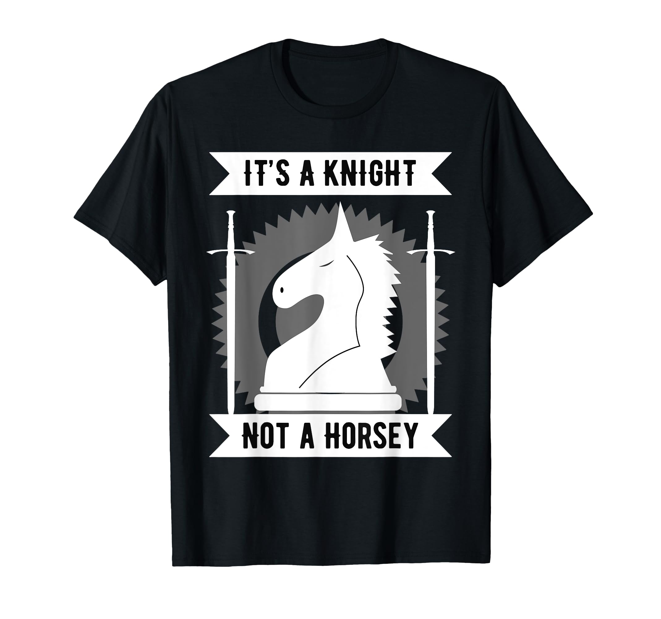 Strategy Sport Tshirts & Apparel Chess Player / Lover Funny Joke - It's A Knight Not A Horsey Unisex Adult Black Long Sleeve Classic Fit Cotton T-Shirt