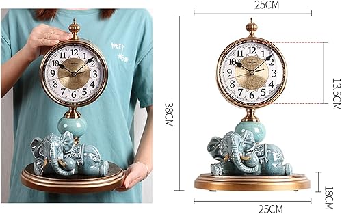 Miniatura 2 de Reloj retro con diseño de elefante, adorno de cerámica, reloj de escritorio de metal, para sala de estar, para el hogar, escritorio, silencioso,