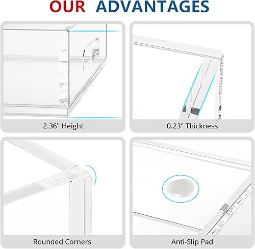 Miniatura 4 de Bandeja de acrílico para servir con asas, bandeja decorativa de 16 x 12 x 2.36 pulgadas, bandeja organizadora para mesa de café otomana, transparente