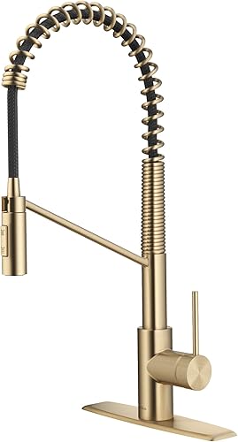 KRAUS KPF-2631SFACB Oletto - Grifo de cocina monomando de estilo comercial extraíble con montaje superior QuickDock, bronce champán antiguo