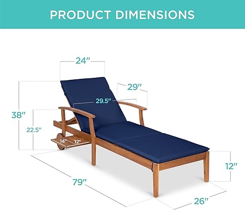 Miniatura 3 de Best Choice Products Tumbona reclinable de madera de acacia de 79 x 26 pulgadas, muebles de exterior para patio, junto a la piscina con mesa