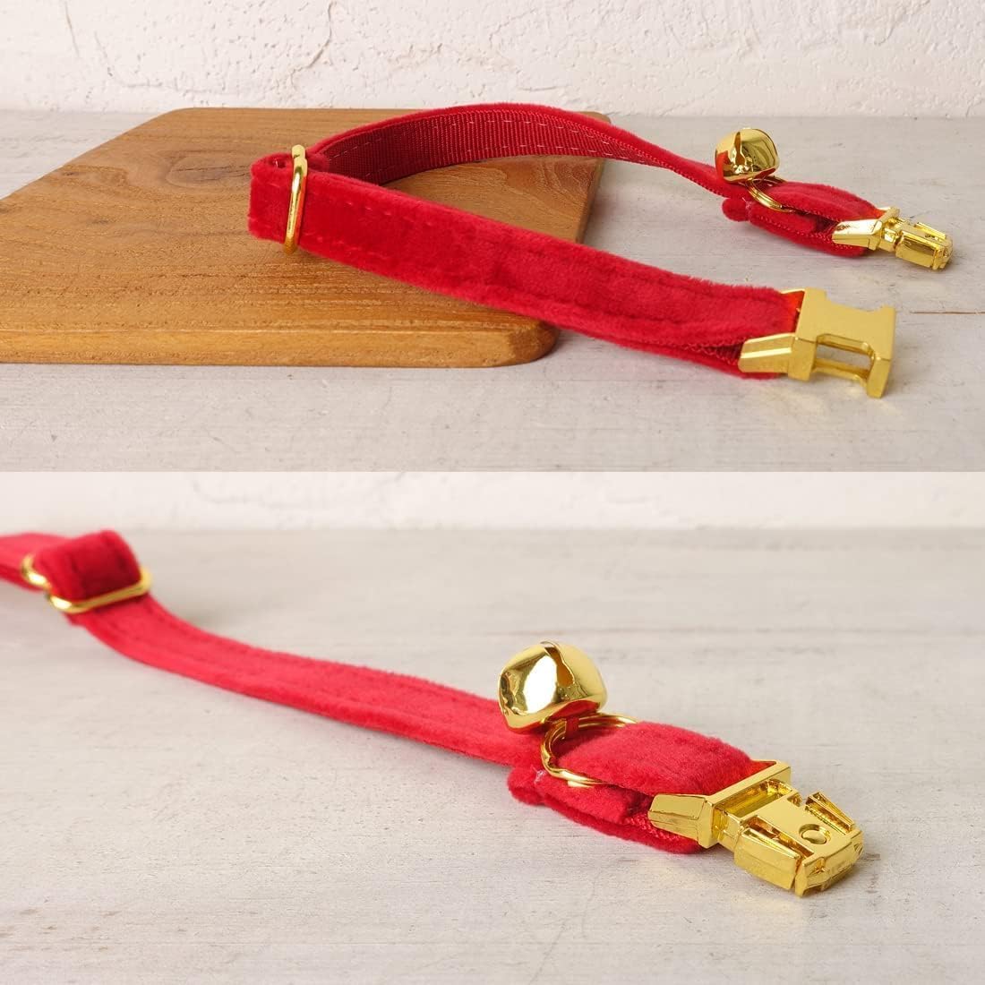 Personalisiertes Katzenhalsband mit Namensschild, verstellbares Samt Katzenhalsband mit Klingel, Haustier Halsband mit Name Telefonnummer Gravierte ID Tags, Rot, S (16cm-26cm)