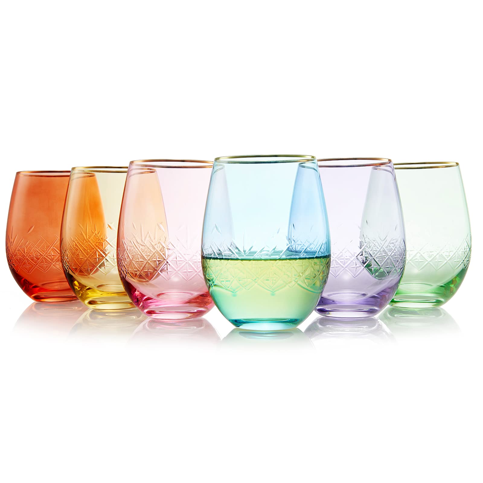 Amazon.com: Vintage Art Deco Stemless Wine Glasses | Set of