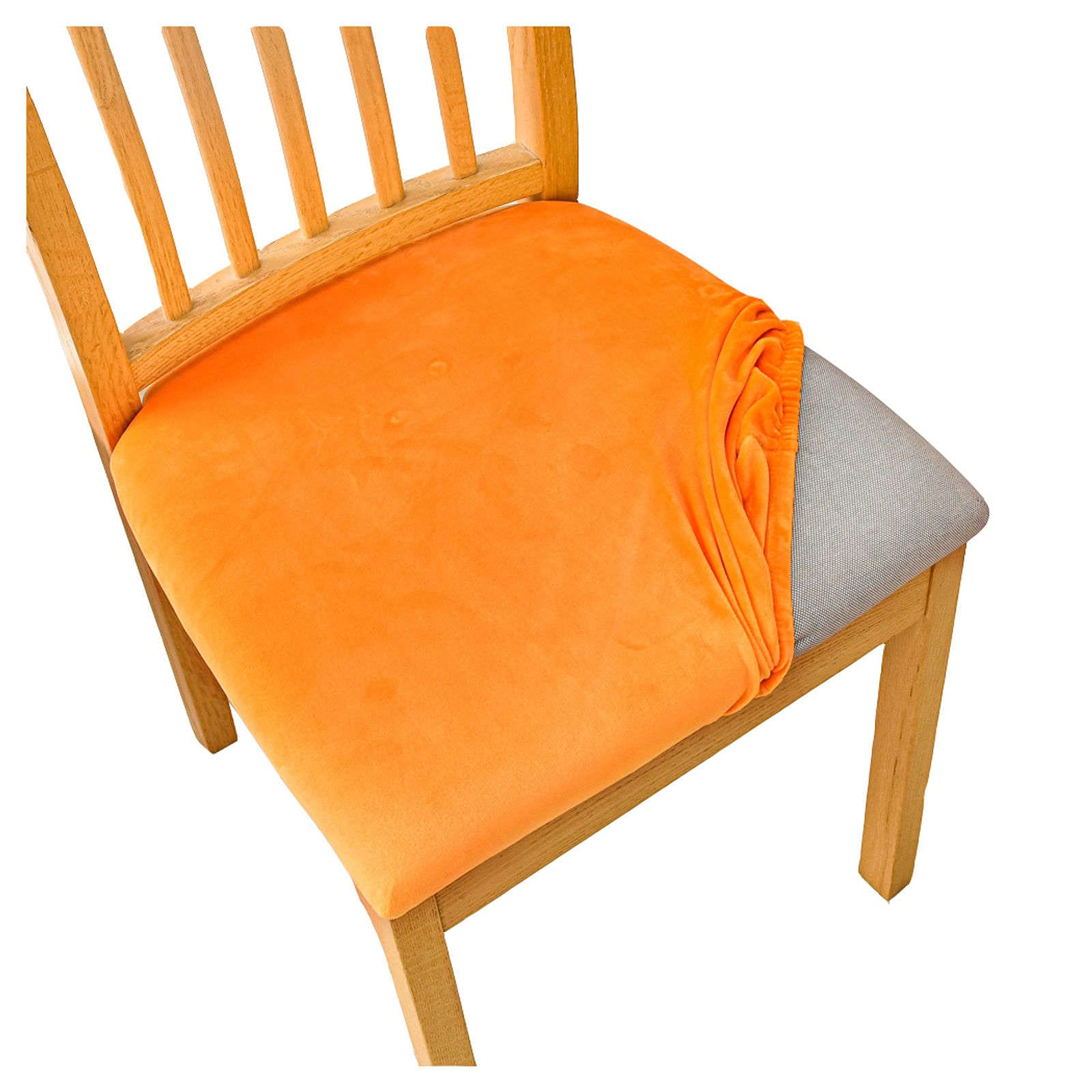 JHLD Stretch Chair Seat Covers, Velvet Dining Chair Seat Covers Dining Room Chair Seat Covers Soft Seat Covers for Dining Room Chairs Removable Washable for Living Room Kids-Orange-6 PCS
