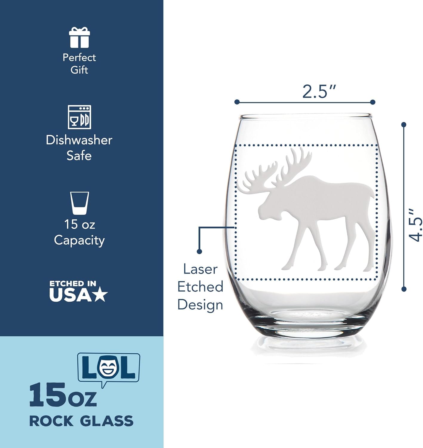 Moose Silhouette Stemless Wine Glass - Moose Gift - 2 Glasses