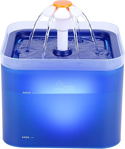 Fuente de agua para gatos, fuente automática de agua para gatos de 67 oz2 L, dispensador de agua para mascotas con luz LED y filtro para gatos y