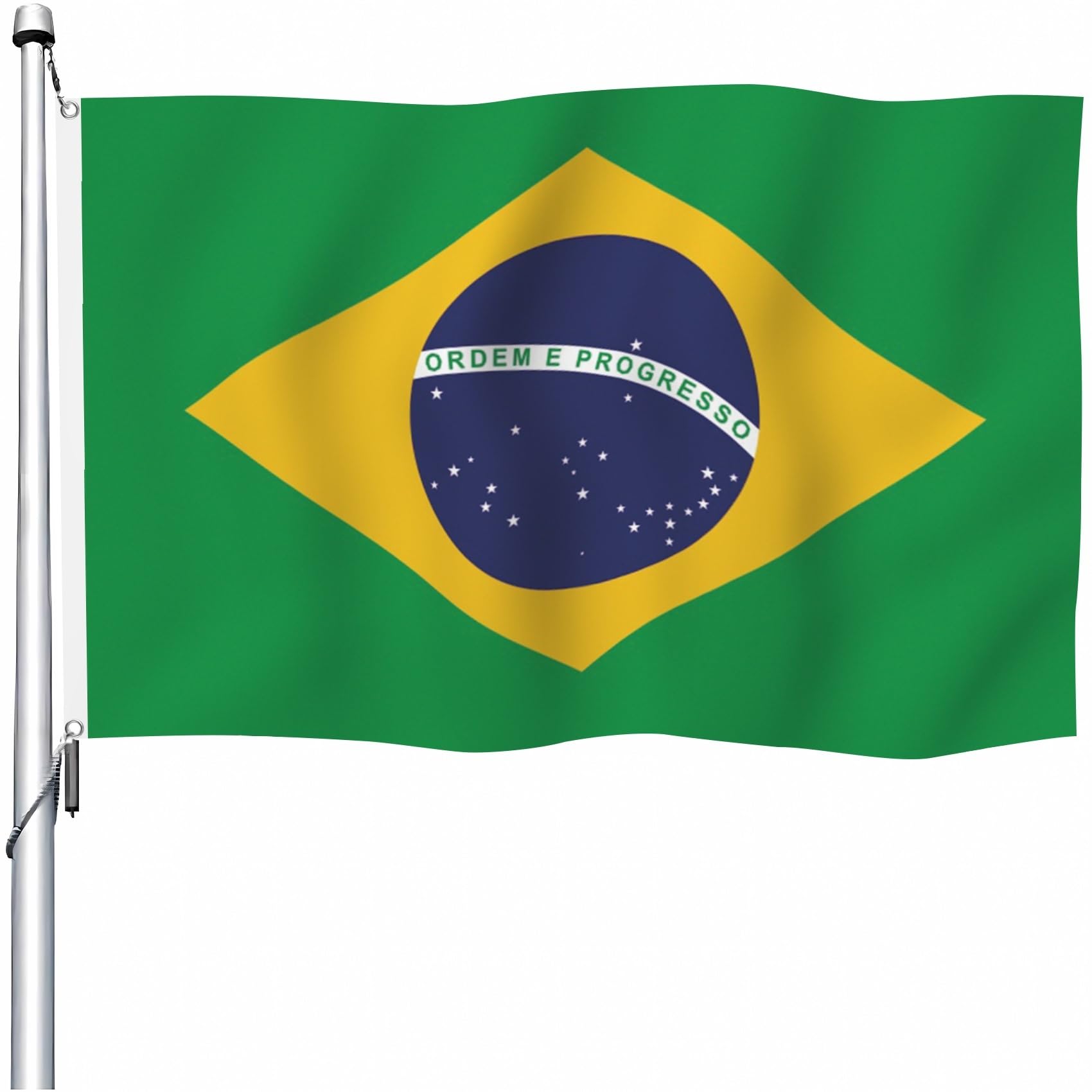 Aoihraan Bandera Brasileña 150x250cm Doble Cara 100% Poliéster Color Brillante Celebración Al Aire Libre Decorada Pórtico Bandera Nacional Con 2 Robustas Máquinas Precisión Anillo Cable Cosidas