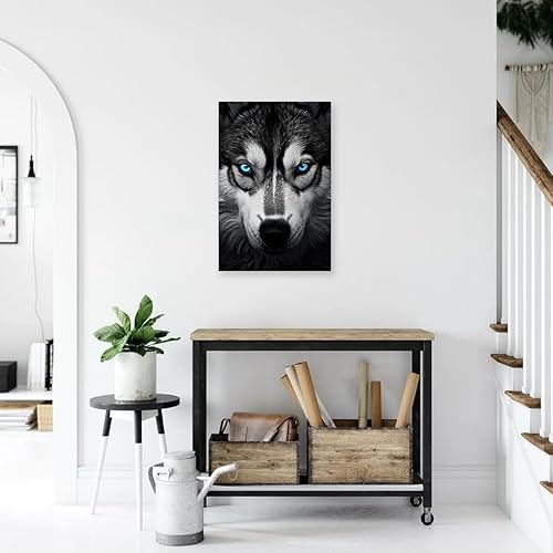 Miniatura 9 de DOARTDO Cuadros de tigre, lienzo decorativo para pared, lienzo de animales en blanco y negro, arte de pared, pintura de tigre, ojos azules, marco