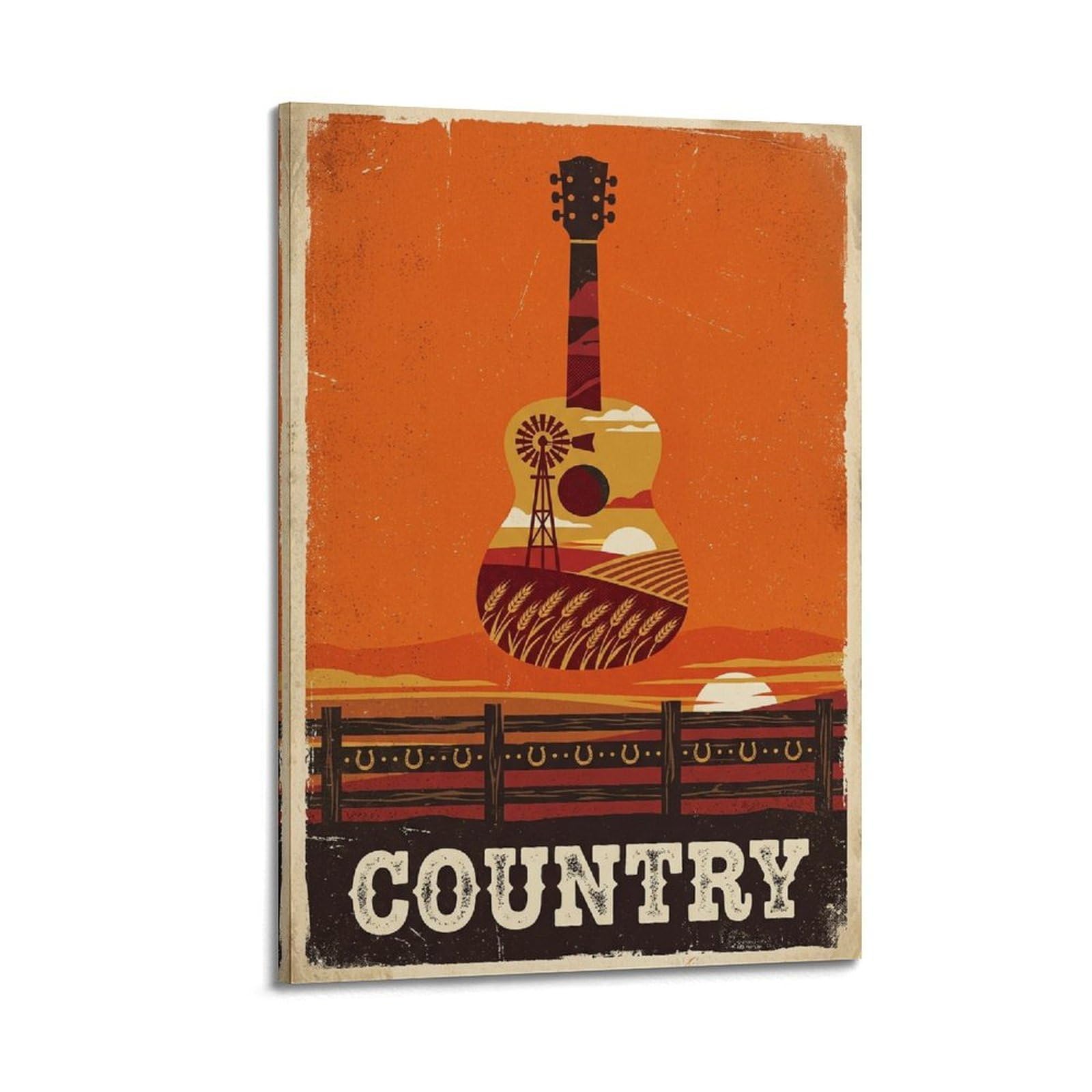 OKNGB Poster decorativo da parete su tela, stile vintage con fattoria occidentale e musica country, poster decorativo moderno per camera da letto, per camera da letto, 50 x 75 cm