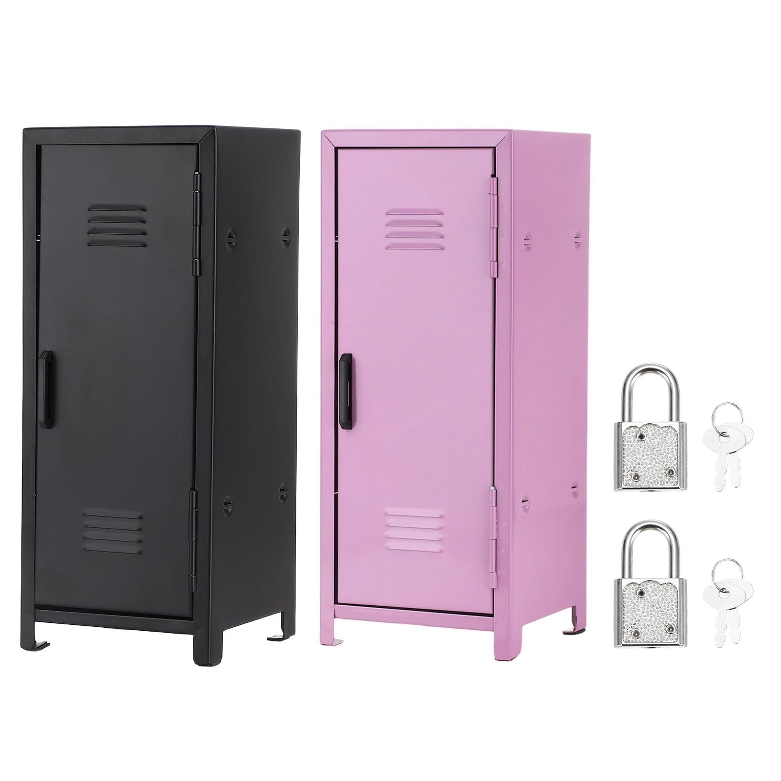 PATIKIL Mini Locker 4.3 x 10.8 Inch 2 Pcs Small Locker with Lock Keys, Real Little Desktop Metal Money Safe Storage Box Security Organizer Cabinet for Desk Bedroom Money Black/Light Purple โ image 1