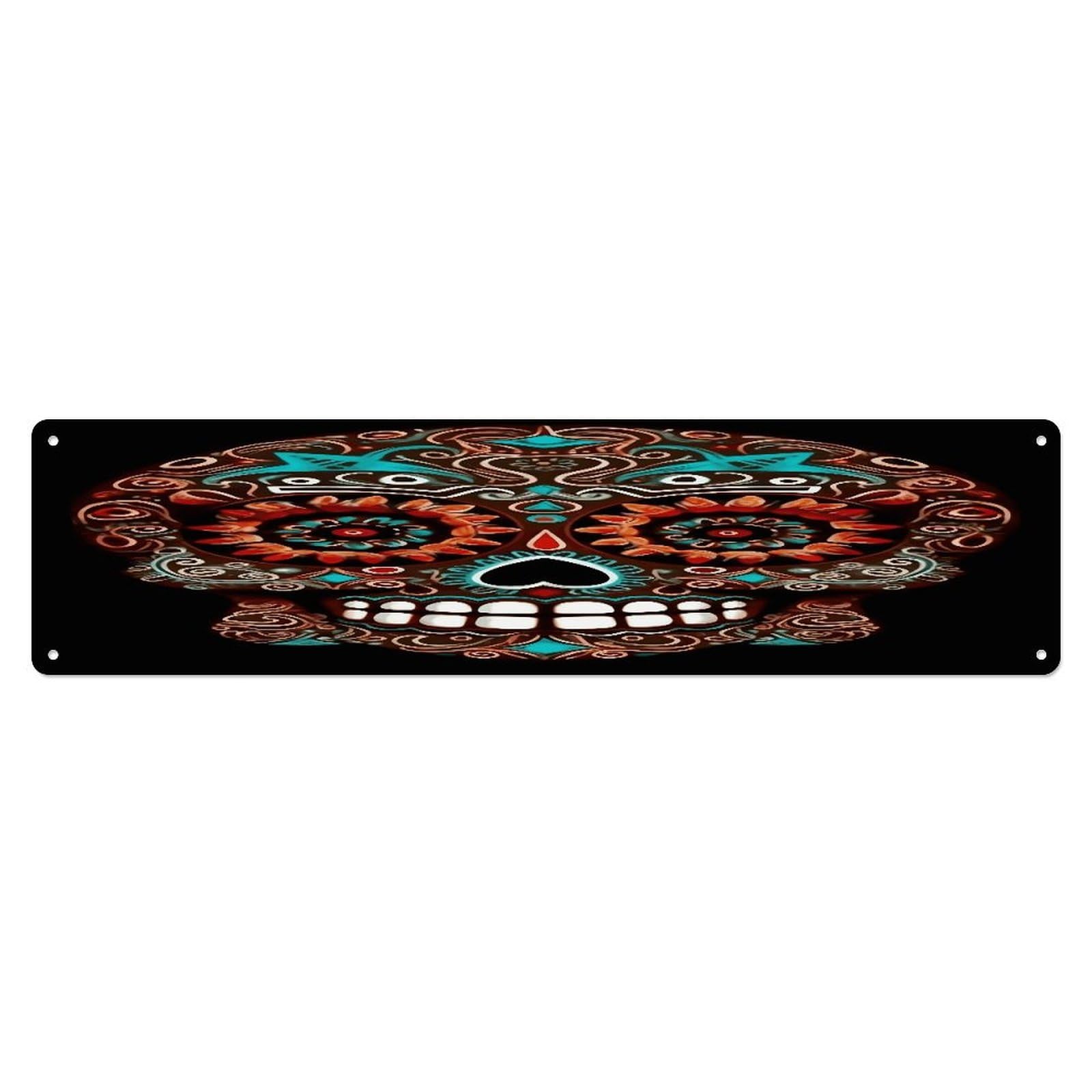 Adfgyerh Style Sugar Skulls Day Of The Dead Wall Decor Aluminum Waterproof. Plaque, Practical Gift,Sign 15.7X3.9 Inch Poster,For Home, Office, Business, Garage– Indoor/Outdoor