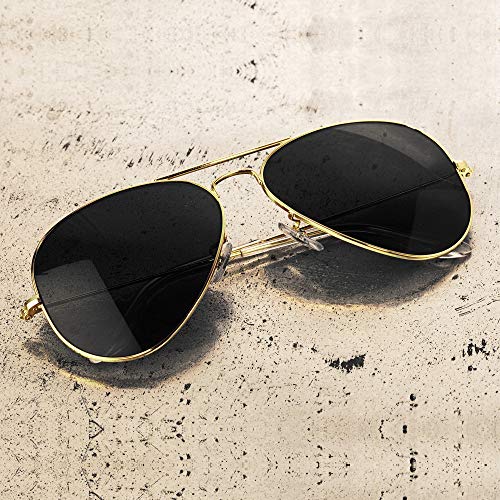 Skeleteen Black Gold Aviator Sunglasses - Military Style Dark Sun Glasses with Gold Metal Frame and UV 400 Protection4