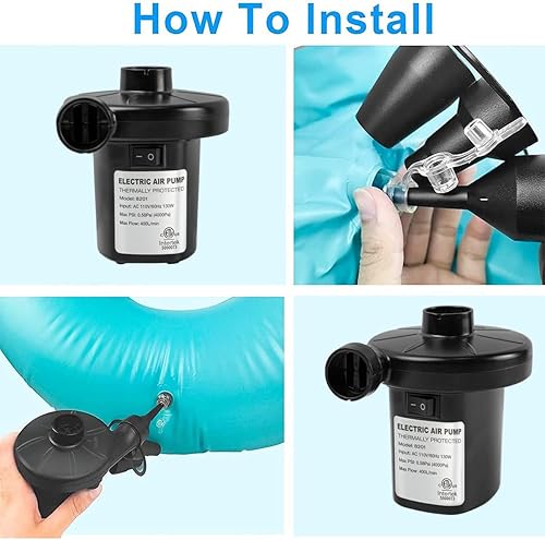 Miniatura 6 de Bomba de aire eléctrica para inflables, bomba de colchón de aire inflador, bombas defladoras con 3 boquillas bomba de aire de piscina para inflables