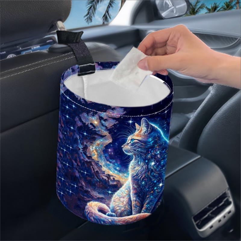 Miniatura 3 de Papelera portátil reutilizable impermeable para automóvil, organizador de vehículos multiusos, artículos esenciales para viajes por carretera (gato)