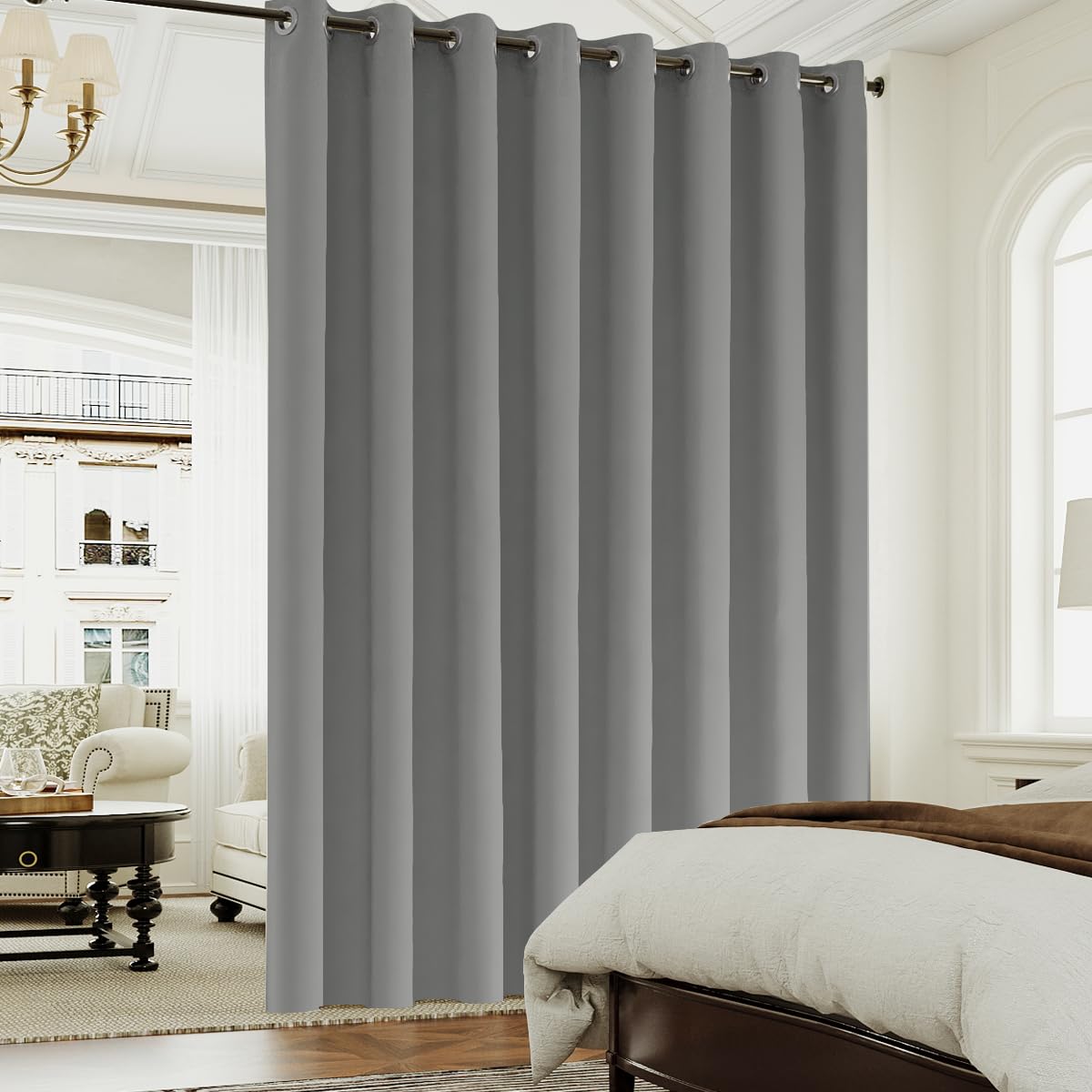 Turquoize Extra Wide Thermal Insulated Blackout Sliding Door Curtain, Sound Reducing Bedroom Privacy Room Divider, 1 Panel(100Wx96L Inches, Dove Gray)