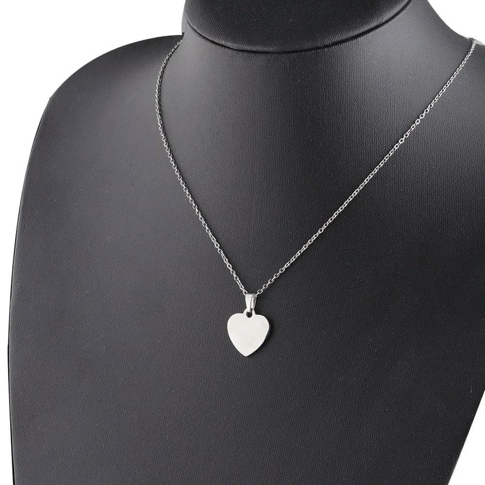 DYRBF - Collana con ciondolo a forma di cuore in acciaio inossidabile lucido a specchio, 16 x 17 mm, con catenina da 45/50/60 cm, confezione da 10 pezzi per incisione personalizzata
