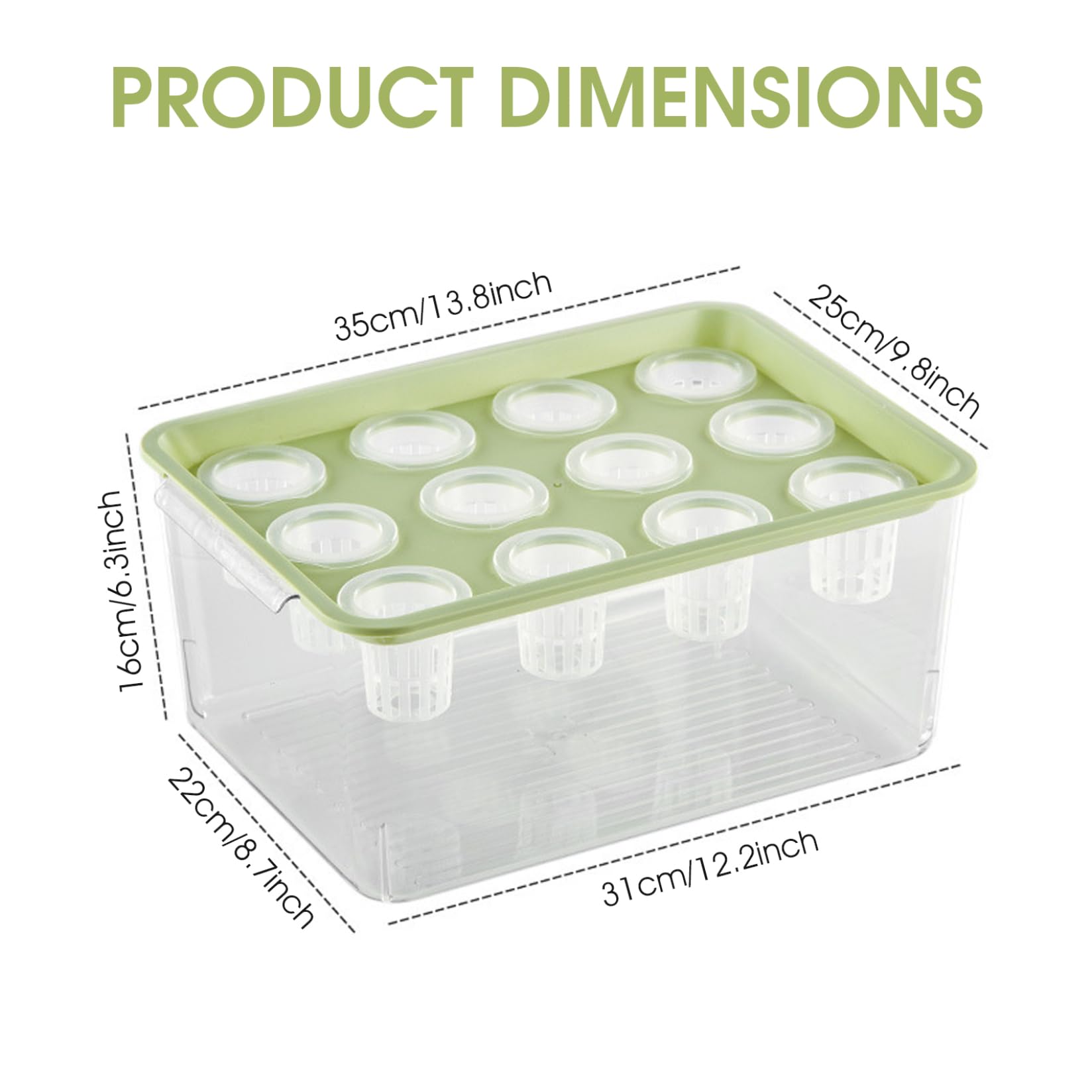 Système de Culture aquaponique hydroponique avec bac de Culture Transparent à 12 Trous et Couvercle Vert idéal pour la Maison Le Balcon ou Un Bureau.