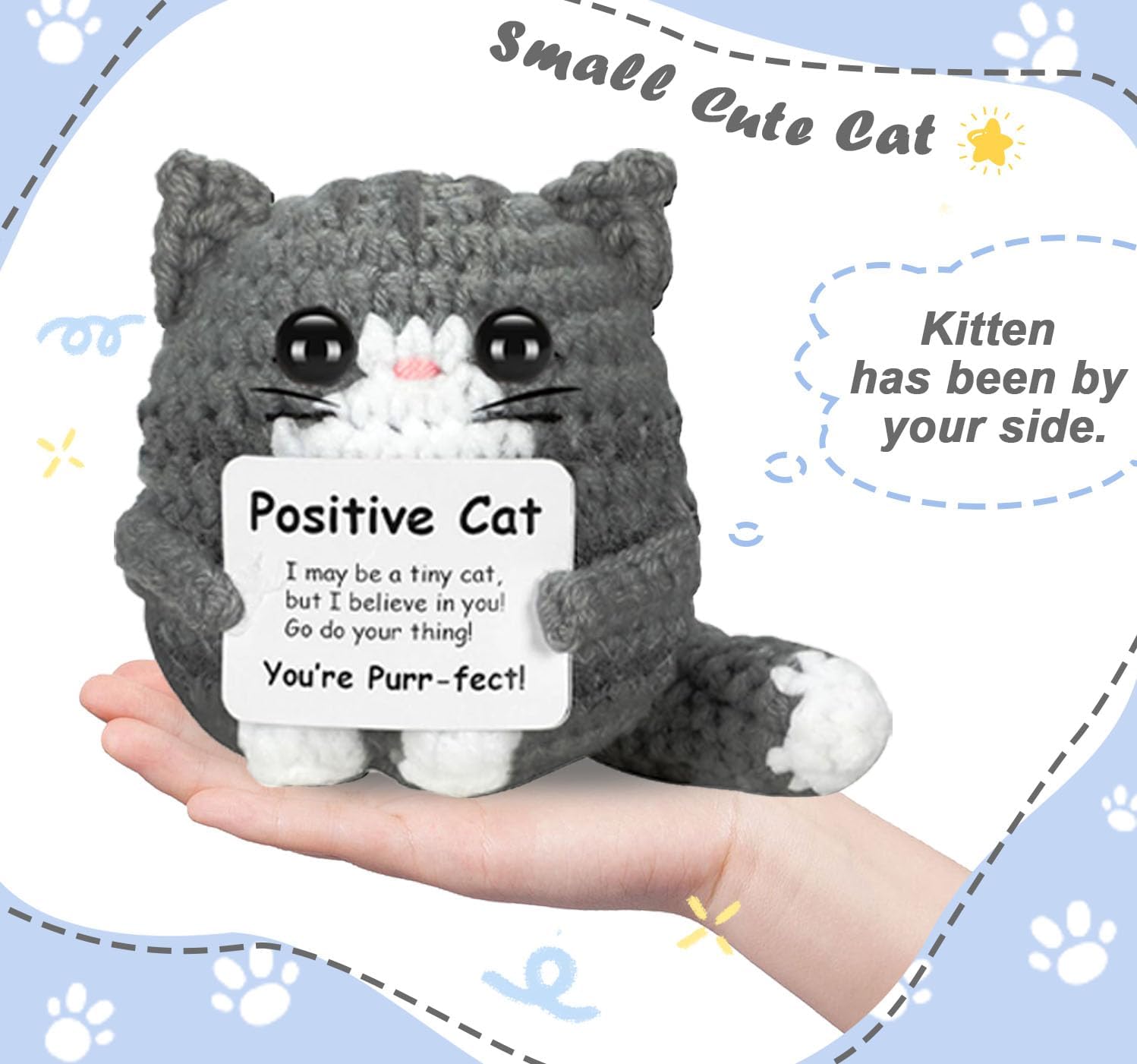 Positive Crochet Cat Animal Emotional Support Crochet Cat Handmade Crochet Animals Lover Gifts for Women Men,Handmade Funny Mini Birthday Cute Cat Decor Mom Grandma Girlfriend Friends(Grey)