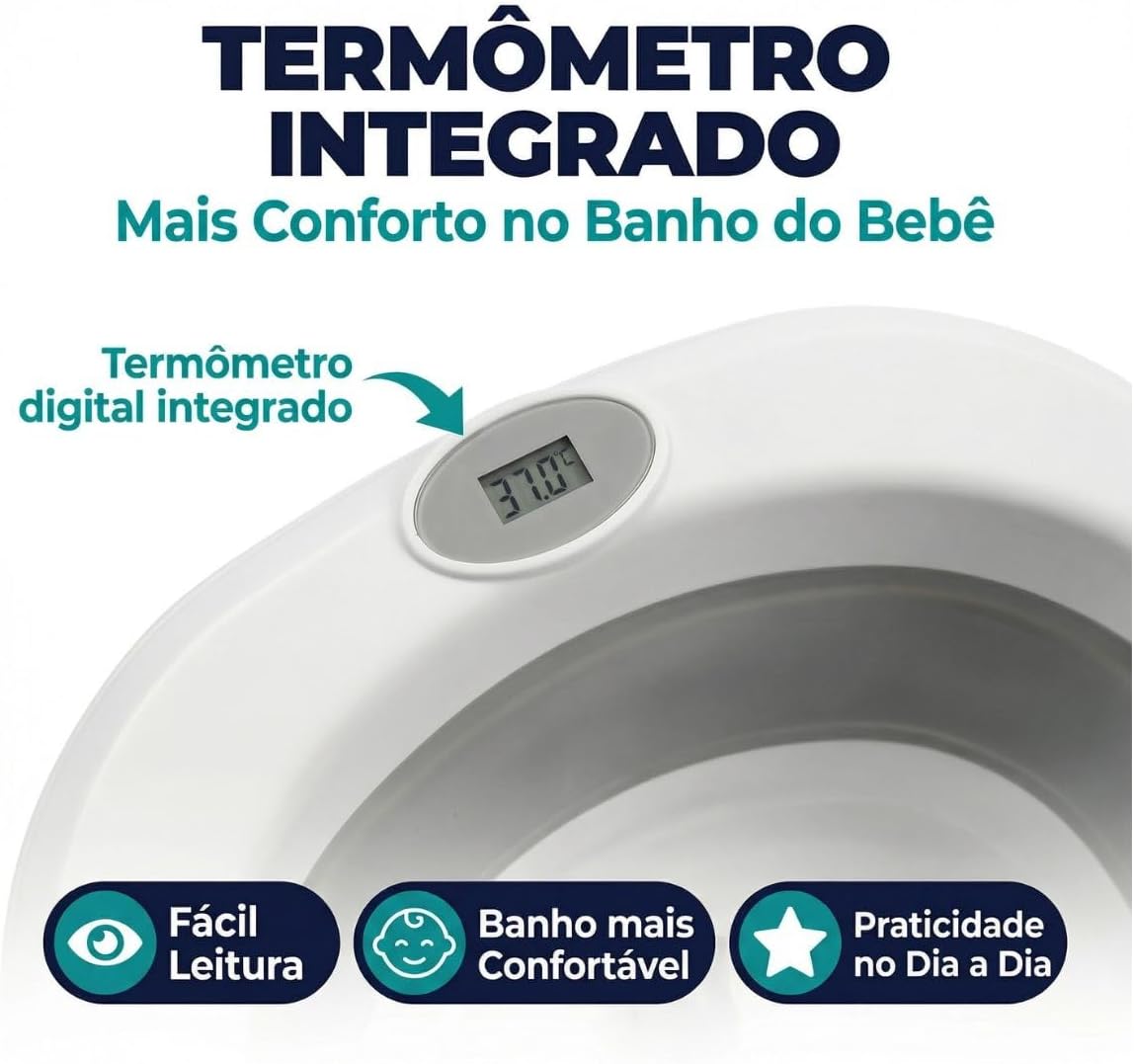 Integrated digital thermometer in the baby bathtub