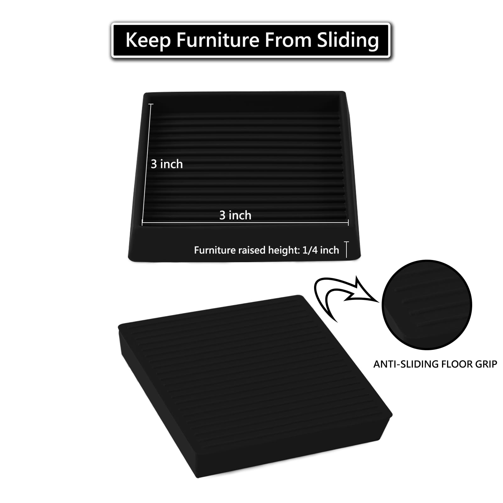 3 x 3 tazas cuadradas de goma para muebles, almohadillas antideslizantes para muebles, protectores de suelo con agarre, protege cualquier suelo