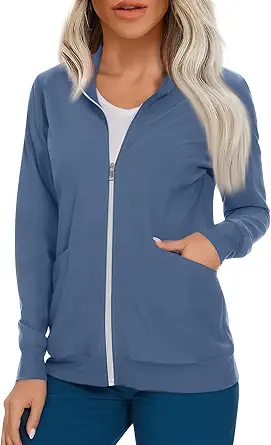 Scrub Jackets for Woman Zip Up Long Sleeve Tops Print Plus Size Womens Scrubs for Women Nursing Shirts with Pockets