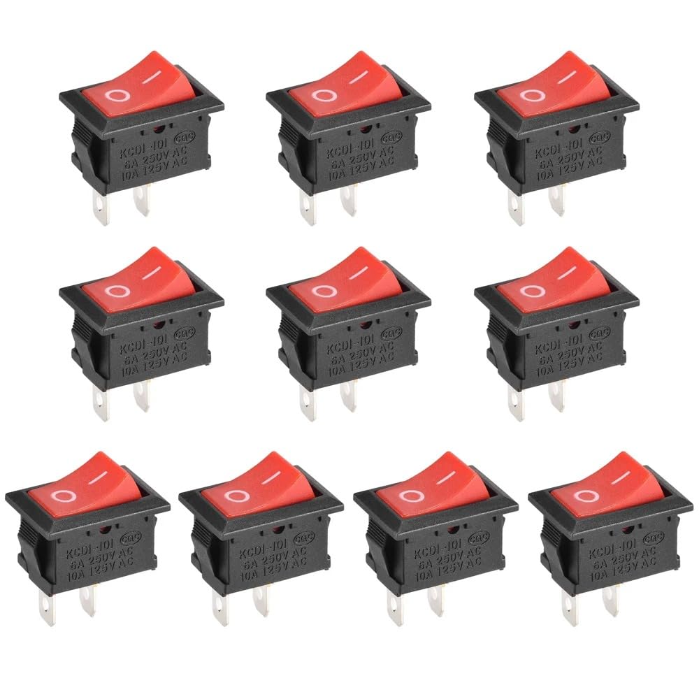 SOLDOUT Mini Boat KCD1-101 Switch AC 6A/250V 10A/125V 2 Plug SPST On/Off Car Auto Boat Round Rocker 2 Pin Toggle SPST Switch Snap for Car (Red, Pack of 10)