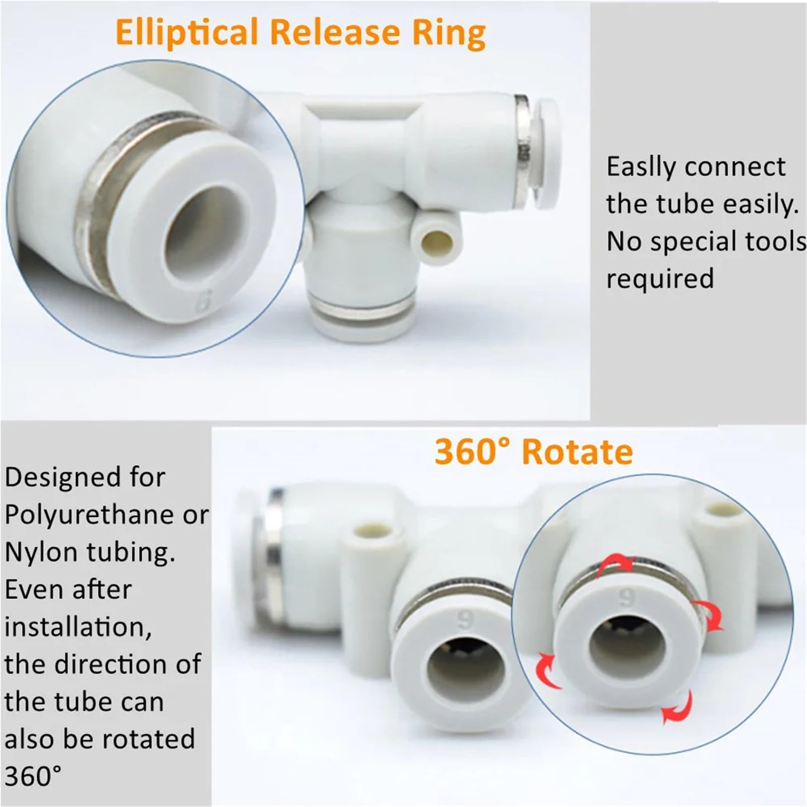 White Pneumatic Fitting Tube Connector Water Pipe Push In Hose 16mm PU PY PK PE PV SA PZA PLM SA-B(PU)