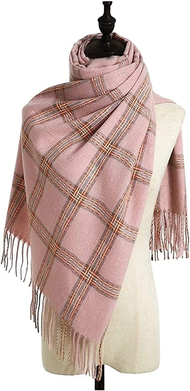 Neu Synthetischer Wollschal, Warmer Winterschal mit kariertem Muster, Dicker weicher Fransenschal, modischer Damen-Wickelschal 65 * 180 cm Mehrweg