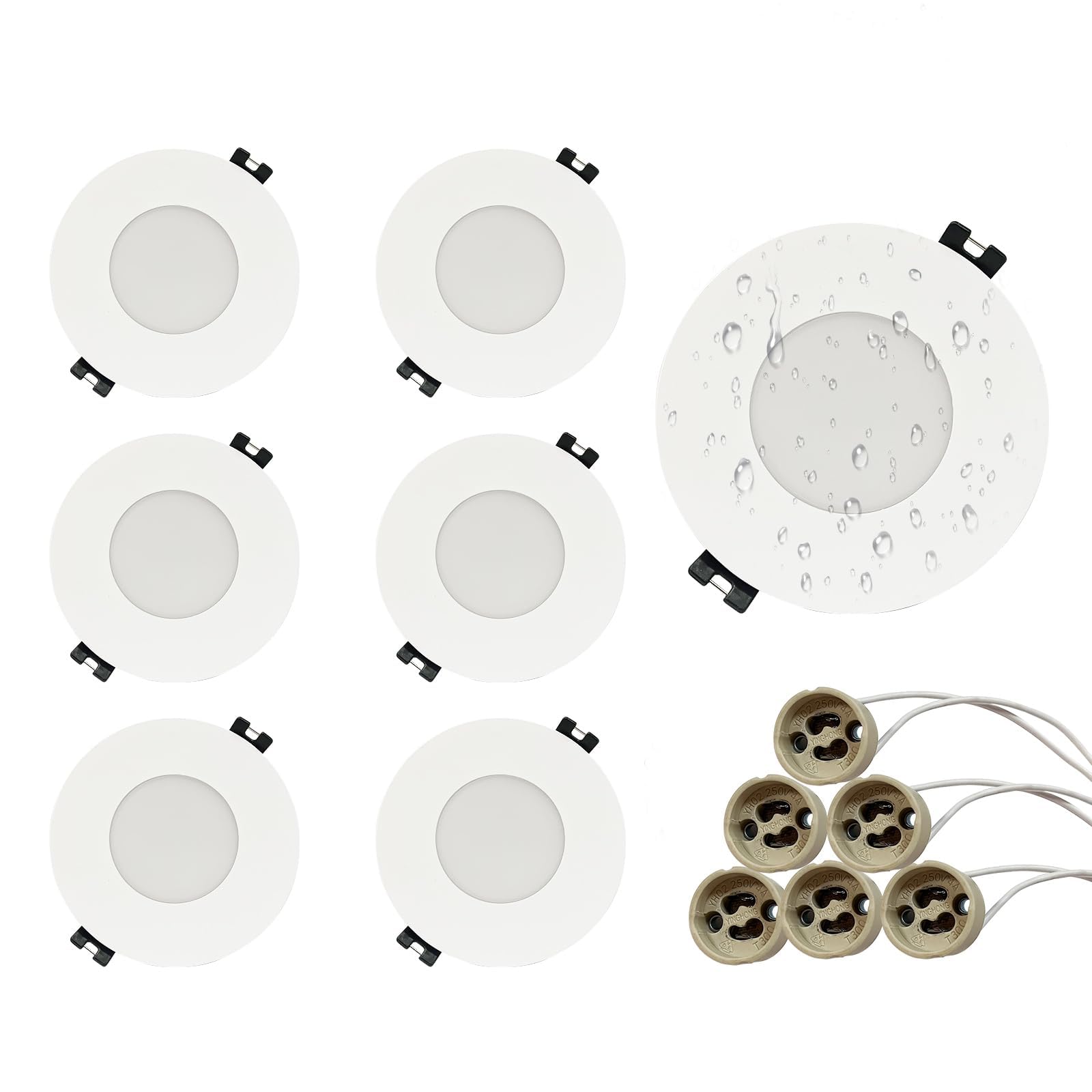 GY 6 LED Recessed Spotlights with GU10 Socket, IP65 Recessed Lights for Bathroom, Kitchen, LED GU10 Mounting Frame Ceiling Spot White Round, Socket for MR16 LED Bulbs, 35° Swivelling — image 1