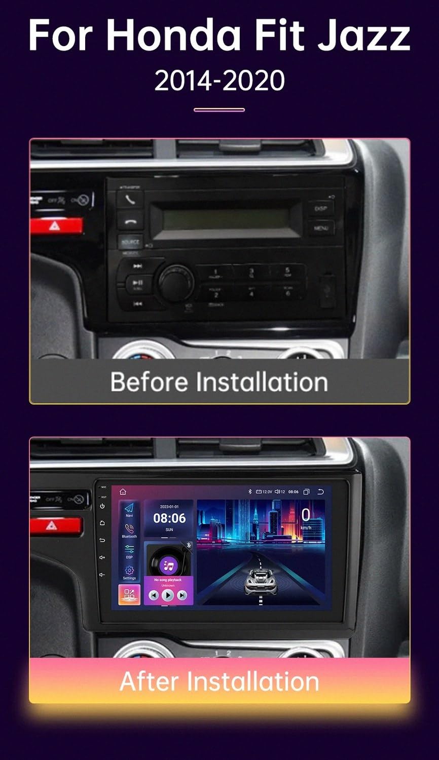 Radio Macchina Touch Screen per Honda Jazz 3 2015-2020 Wireless Carplay Android Auto Stereo Auto Bluetooth Ips con Pantalla Táctil con Gps, 4 Nucleo 1G+32G