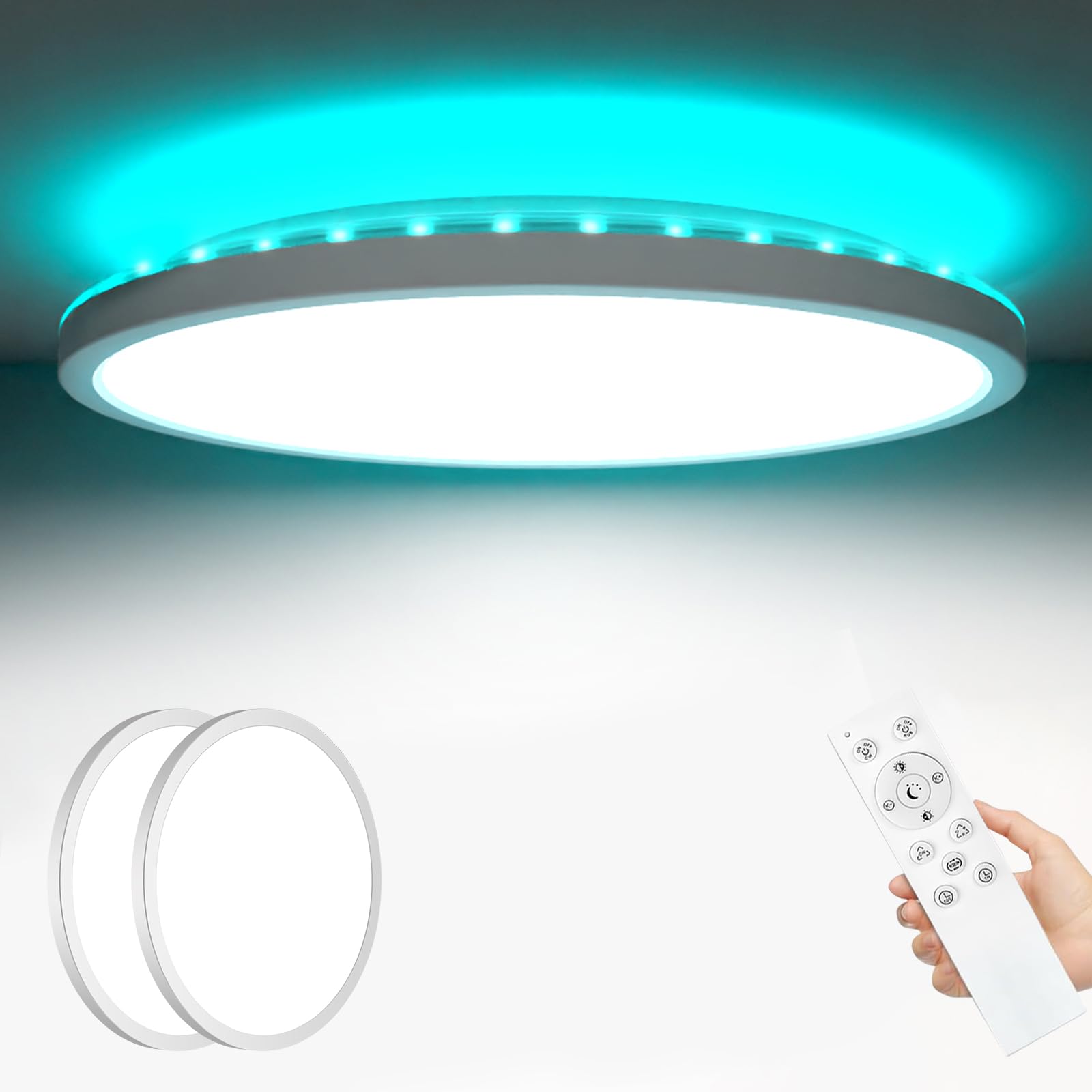 zemty 24W 3200LM LED Deckenleuchte Dimmbar, RGB Deckenlampe Farbwechsel für Kinderzimmer Schlafzimmer