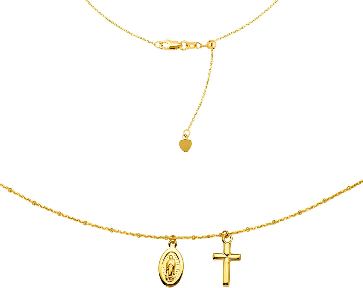 Jewelry Affairs Choker With Dangling Virgin Mary And Cross 14k Yellow Gold Necklace, 16" Adjustable