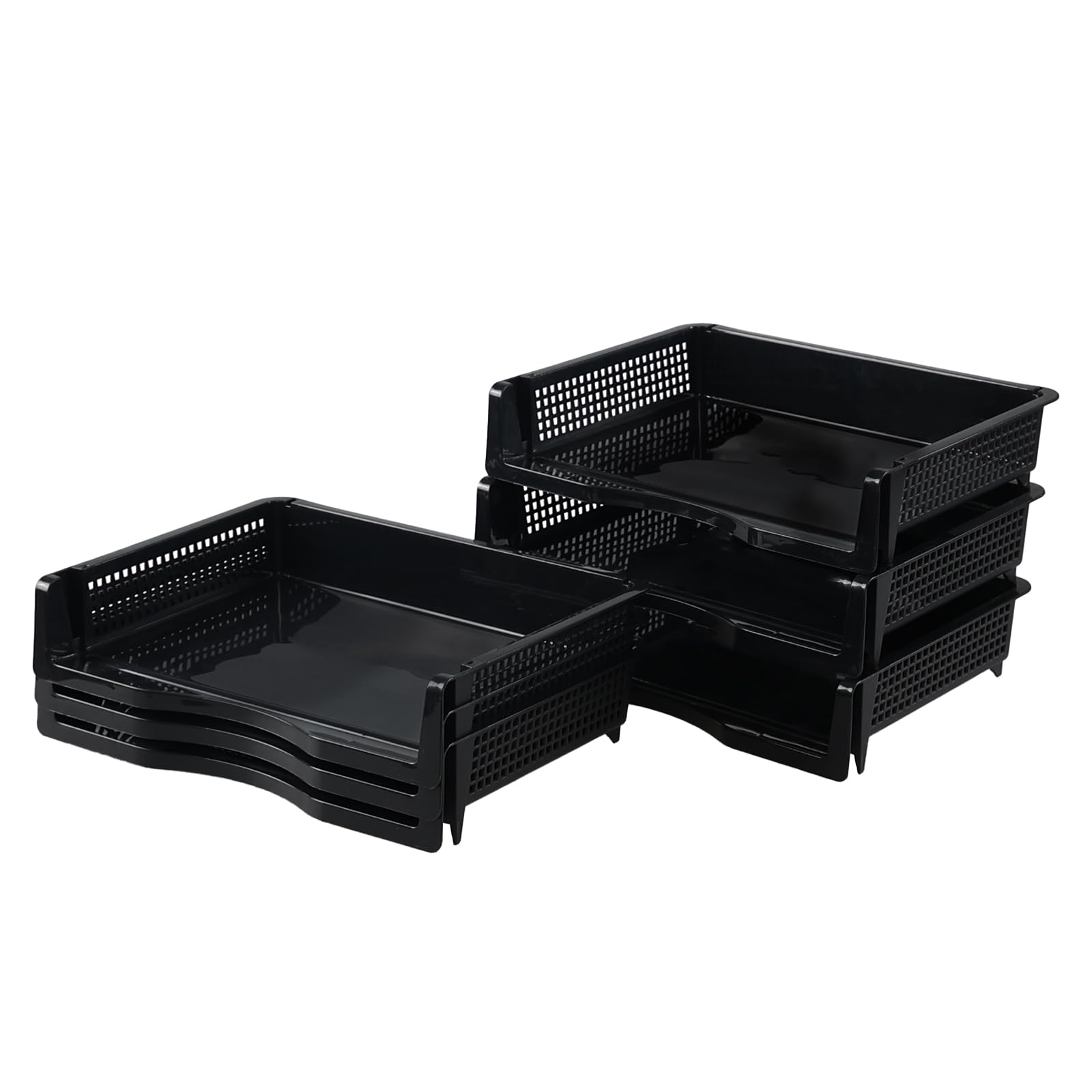 Stapelbare A4-Aktenablage, 6 Ebenen, Büro-Schreibtisch, Dokumente, Organizer, Regal, Kunststoff-Briefablage, Schwarz