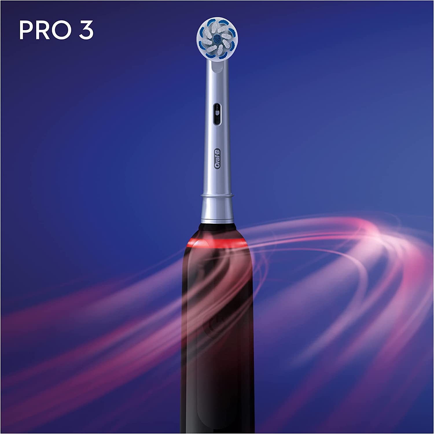 Oral-B Pro 3 3000 Cepillo Eléctrico de Dientes + 1 Mango con Sensor de Presión Visible, 1 Cabezal de Recambio, Negro y Blanco, Diseñado por Braun