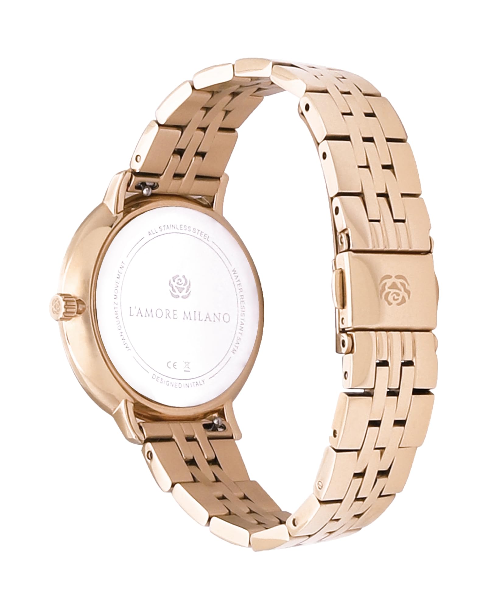 L'AMORE MILANO Damenuhr Rosenbox - Hochwertige Armbanduhr Edelstahl mit luxuriösem eckigem Design, wasserdicht 5 ATM - Edles Geschenk für Frauen, Freundin, Mutter - 36mm Damen Uhr