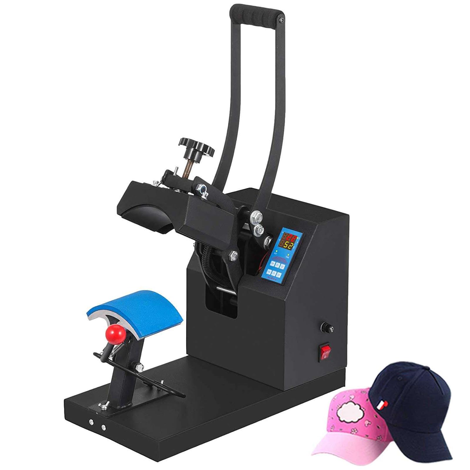 Kappenwärmepresse, 14 x 8 mm, gebogenes Element, Hutpresse, Clamshell-Design, professionelle Hutpresse, digitales LCD-Display, 0–999s Timer/Temperaturregelung 0–299 °C, für Mützen, T-Shirts, Taschen