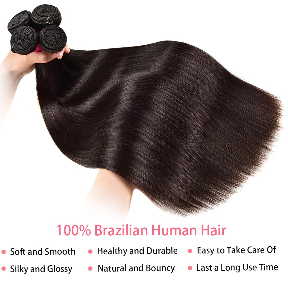 Straight Human Hair Extensions 22 24 26 Inch 3 Bundles Brazilian Virgin Hair Amazon.com : Human Hair Bundles Straight 3 Bundles 100  main image 3