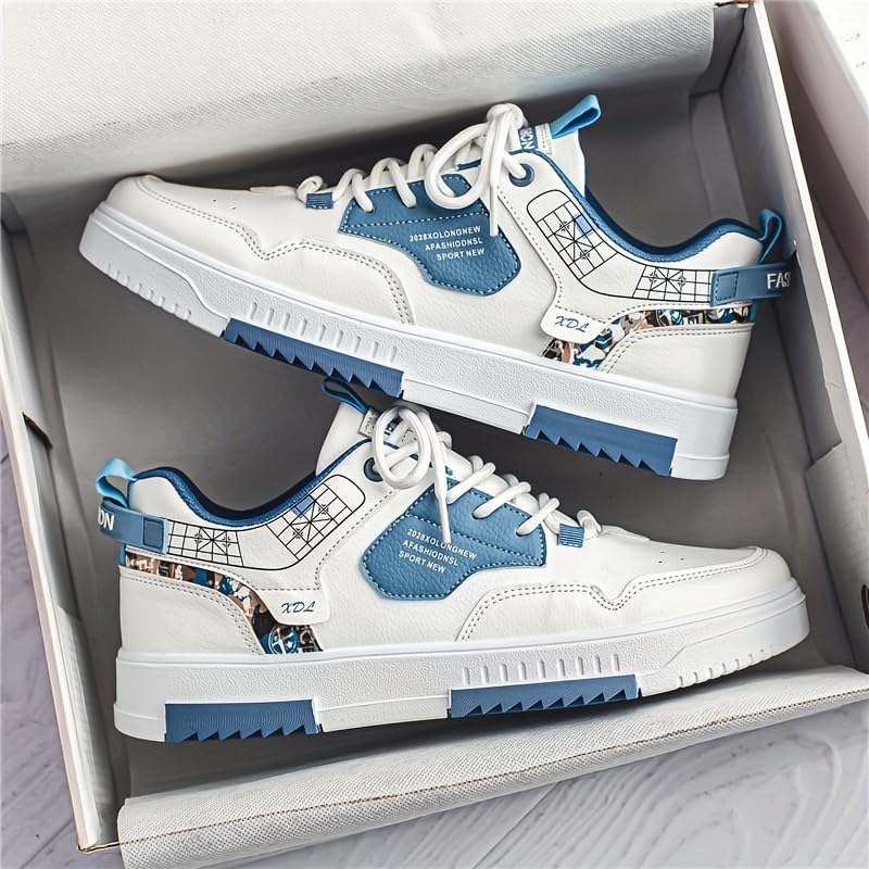 Men's Trendy Lace Up Low Top Casual Shoes Pattern Solid Comfy Outdoor Sneakers,Skater Shoes for Men2