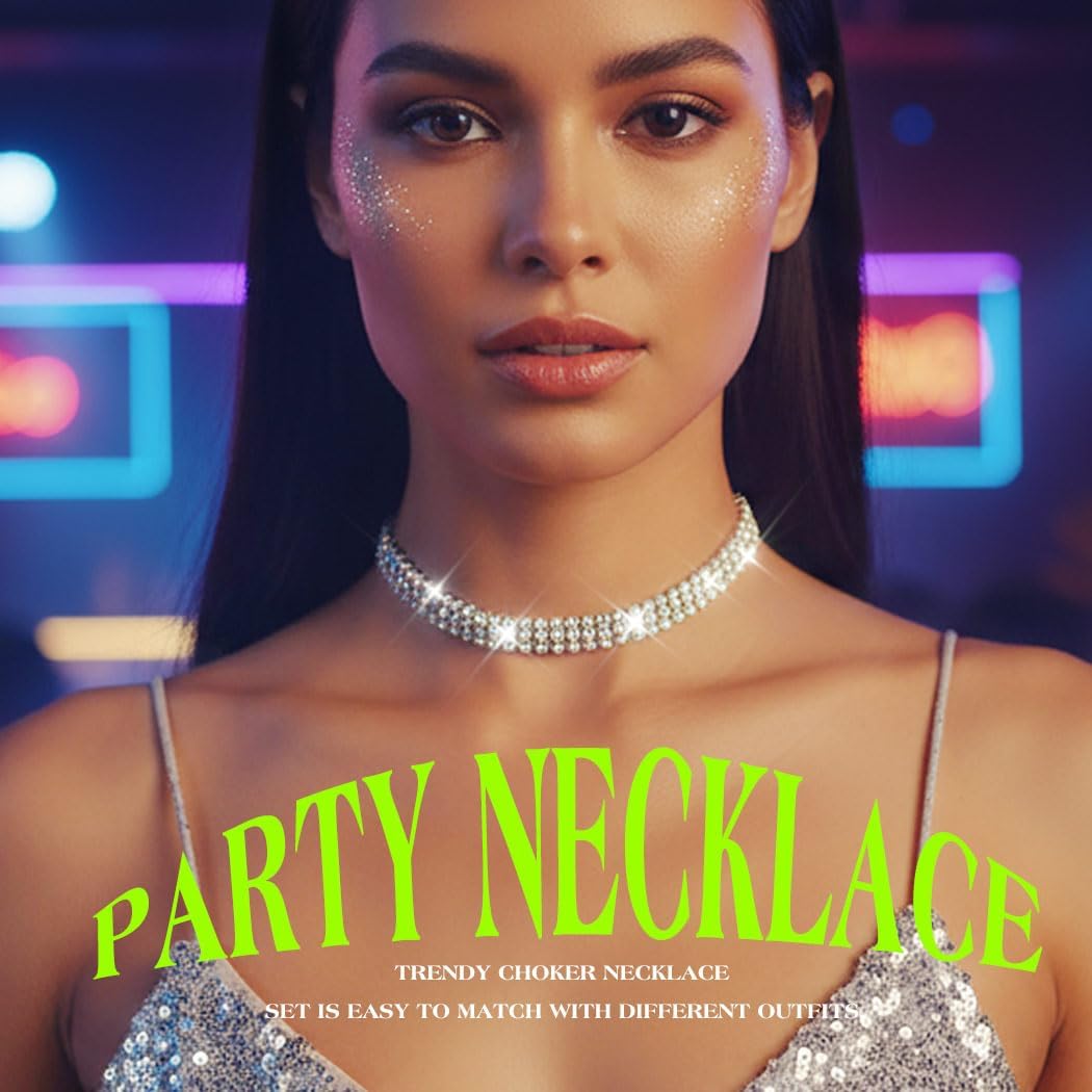 JEAIRTS Rhinestone Choker Necklace Sparkly Diamond Row Necklaces Elegant Crystal Prom Jewelry for Women - Image 5