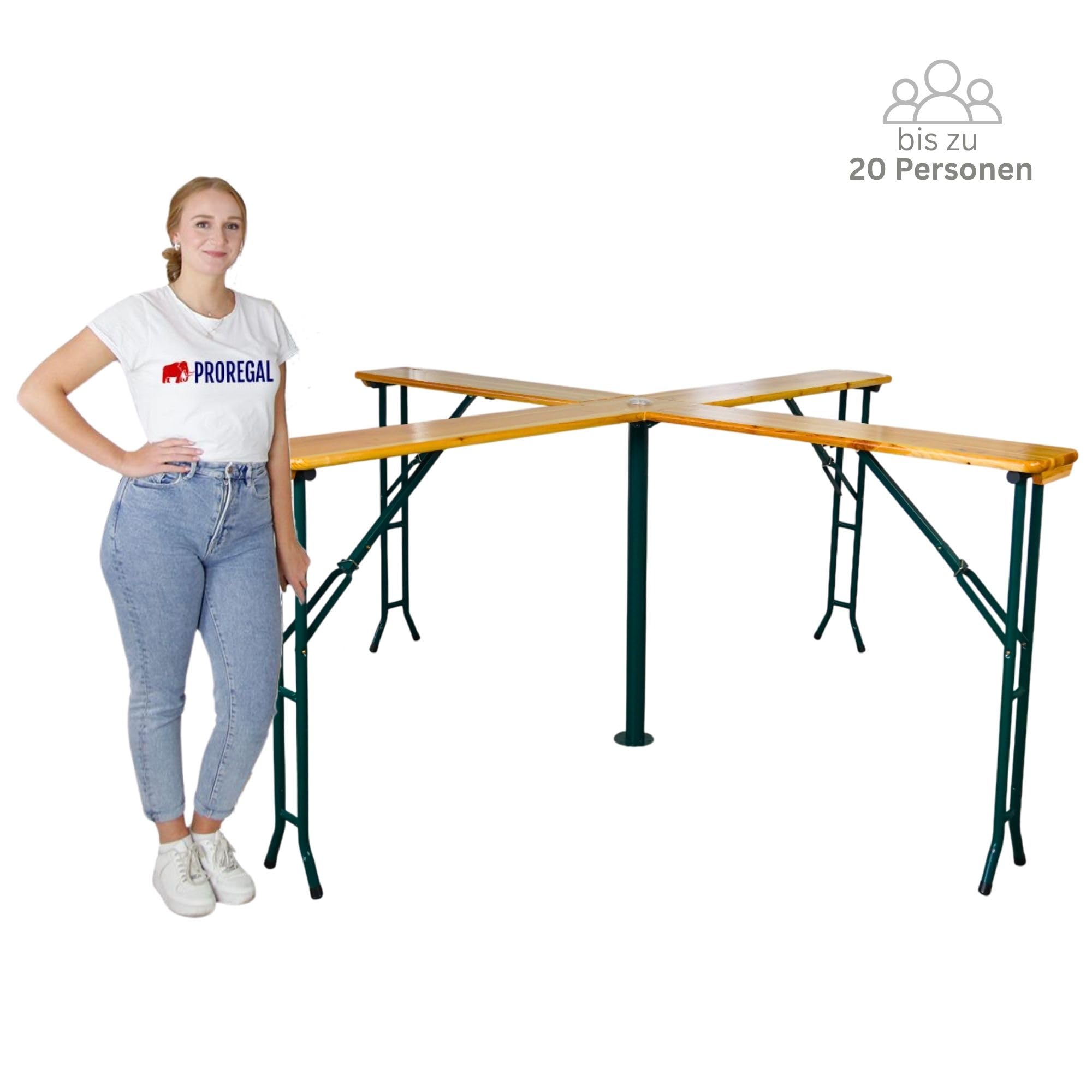 CHEFGASTRO Bierzelttisch XXL klappbar 240 cm breit Schirmhalterung lackiertes Holz 20 Personen Festzeltgarnitur X-Design Stehtisch Quattro Bierzeltgarnitur Bartisch Tisch Balkon Outdoor Gartenmöbel