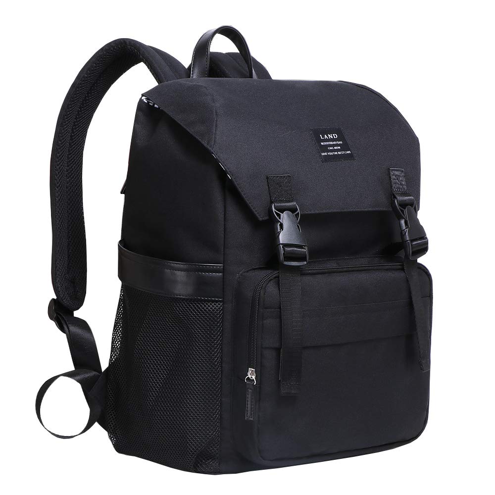 Baby Diaper Backpack - Large Capacity Light Weight Water-Resistant Nappy Bag with Insulated Pockets and Stroller Straps, Travel Backpack&Outdoor Bag (Black)