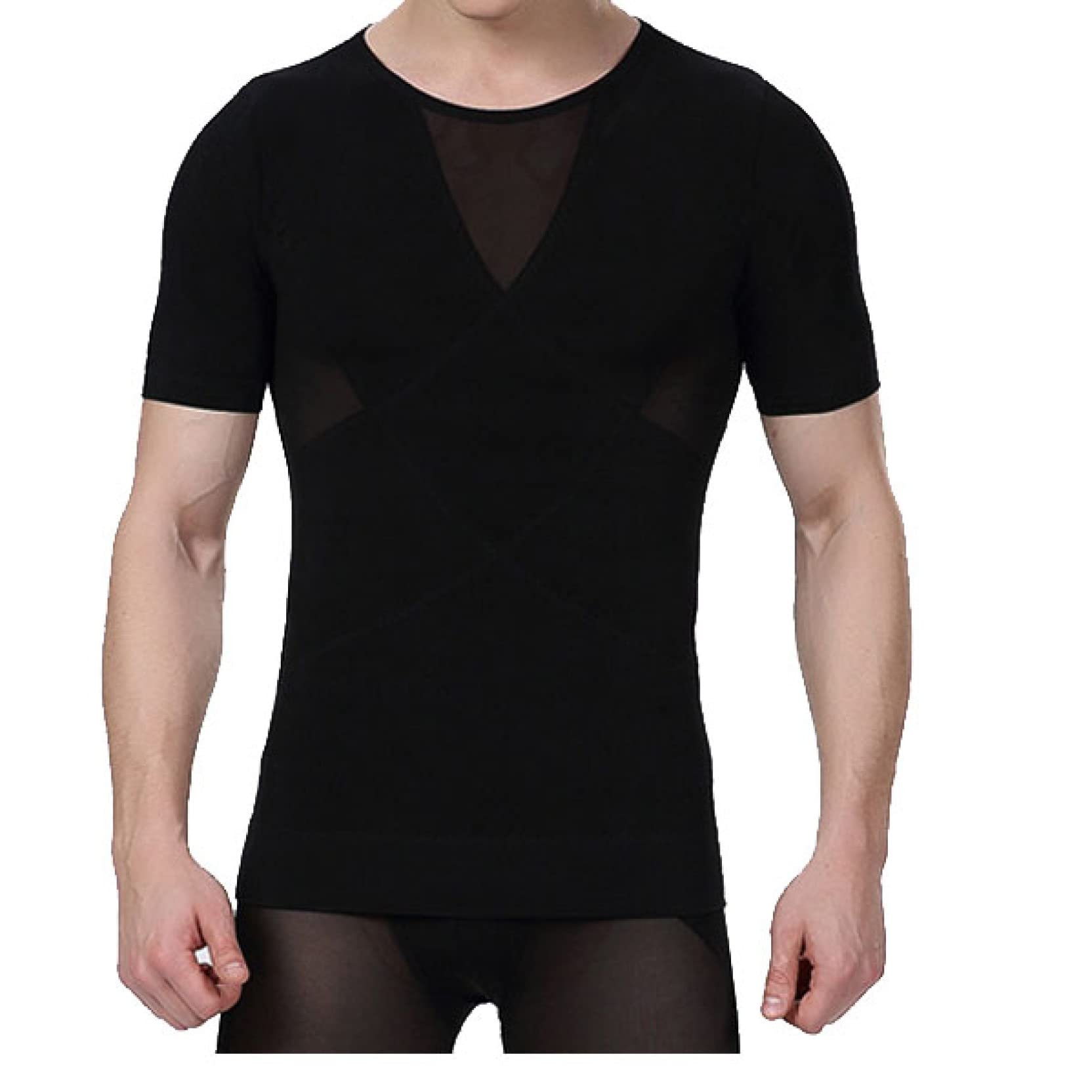 męska obcisła koszulka kompresyjna wyszczuplanie brzucha, modelowanie brzucha topy z krótkim rękawem t-shirt wyszczuplający sylwetkę