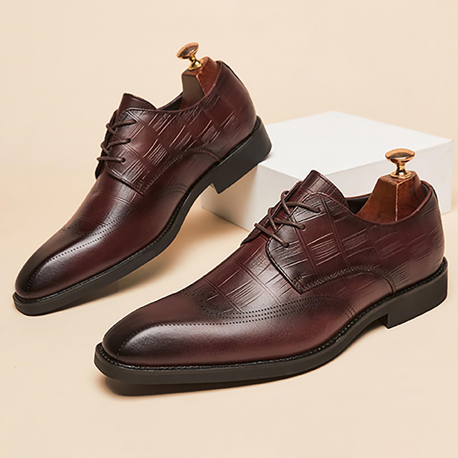 Oxford e Derby da Uomo in Vera Pelle, Scarpe Formali Classiche Stringate Brogue per Matrimoni, Balli Studenteschi, Affari e Ufficio,Marrone,46