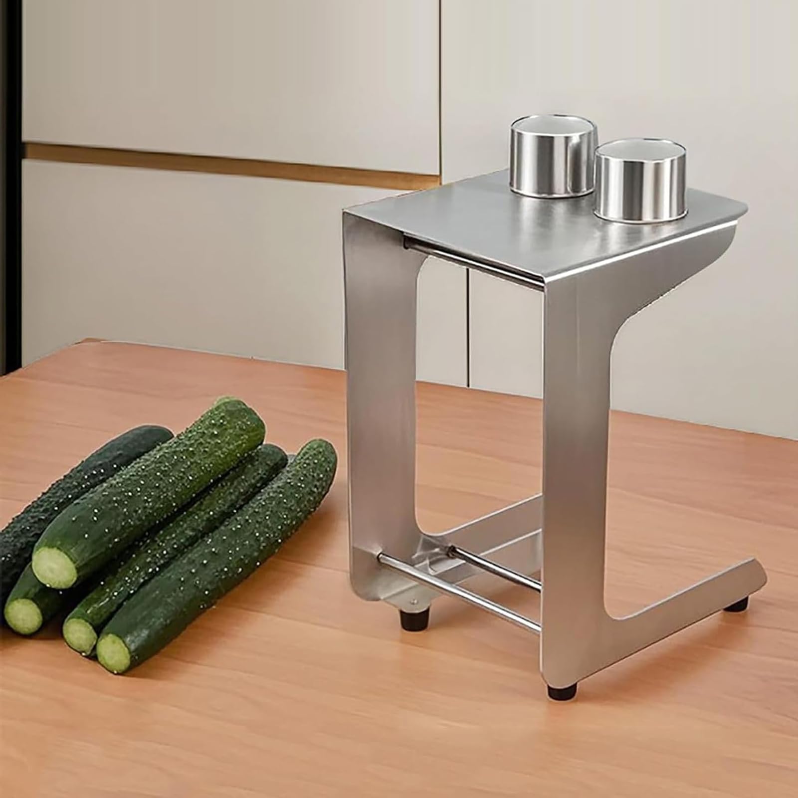 Cortador de verduras con soporte, cortador manual de alimentos, 2 cuchillas reemplazables, corta 45 mm de diámetro, ideal para patatas, zanahorias, sushi, calabaza, huevo, patatas fritas