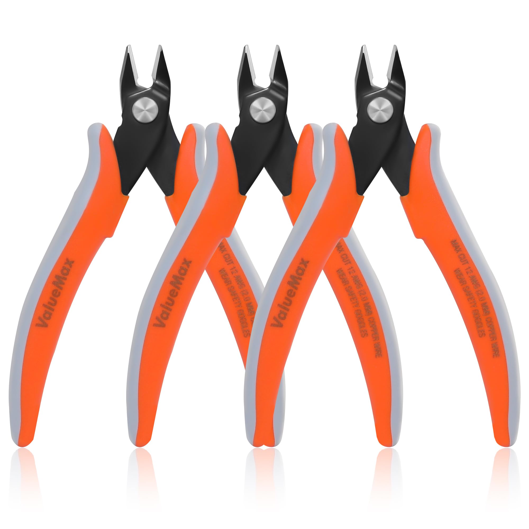 Flush Wire Cutters, 3 Pack 5 Inch Precision Micro Cutter Anti-Slip Flush Cut Pliers, Diagonal Side Cutters for Electronics, Aluminum, Jewelry, 3D Printing, and Soft Copper Wire