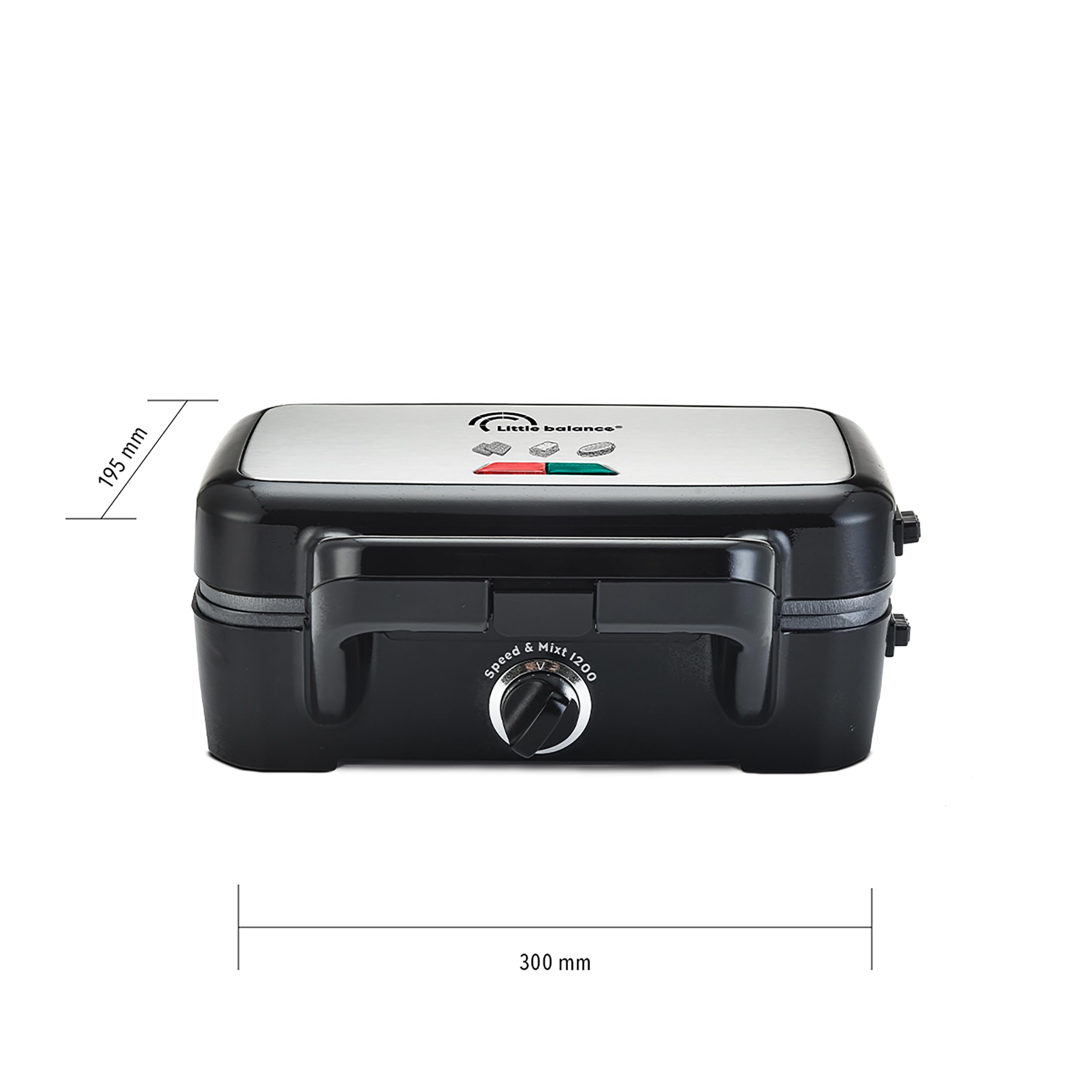 LITTLE BALANCE 8368 Speedn Mixt 1200, Gaufrier + Grill 2 en 1, 1 plaque Gaufres, 1 plaque Gril interchangeables, 1200 W, Inox, Noir